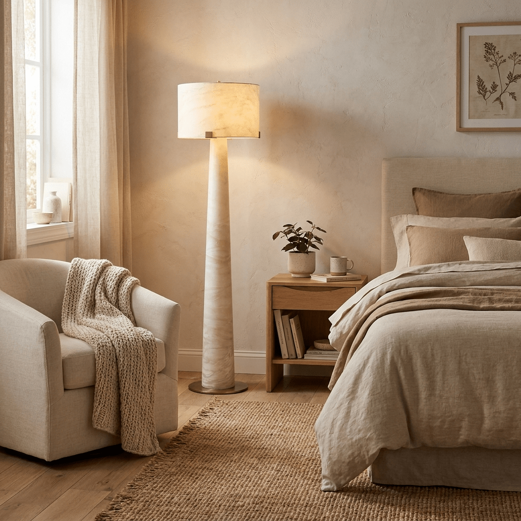 Aterion Alabaster Floor Lamp – Solid Stone & Brass Standing Light