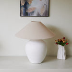 Aterra Ceramic Table Lamp – Minimalist White & Linen Designer Lamp