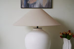 Aterra Ceramic Table Lamp – Minimalist White & Linen Designer Lamp