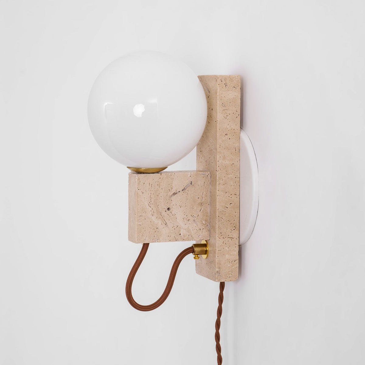Atlas Globe Wall Sconce in Travertine and Opal Glass