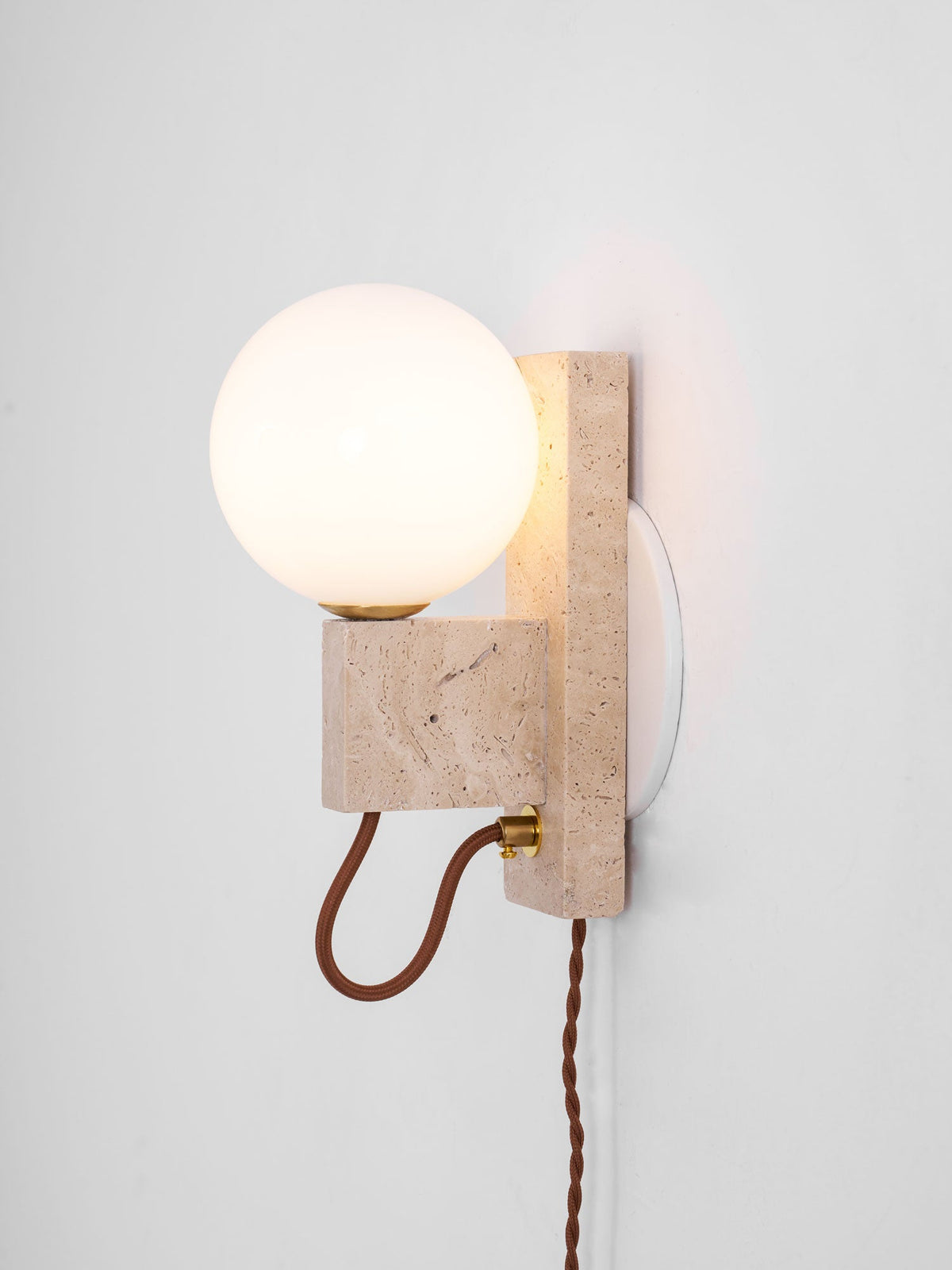 Atlas Globe Wall Sconce in Travertine and Opal Glass