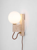 Atlas Globe Wall Sconce in Travertine and Opal Glass