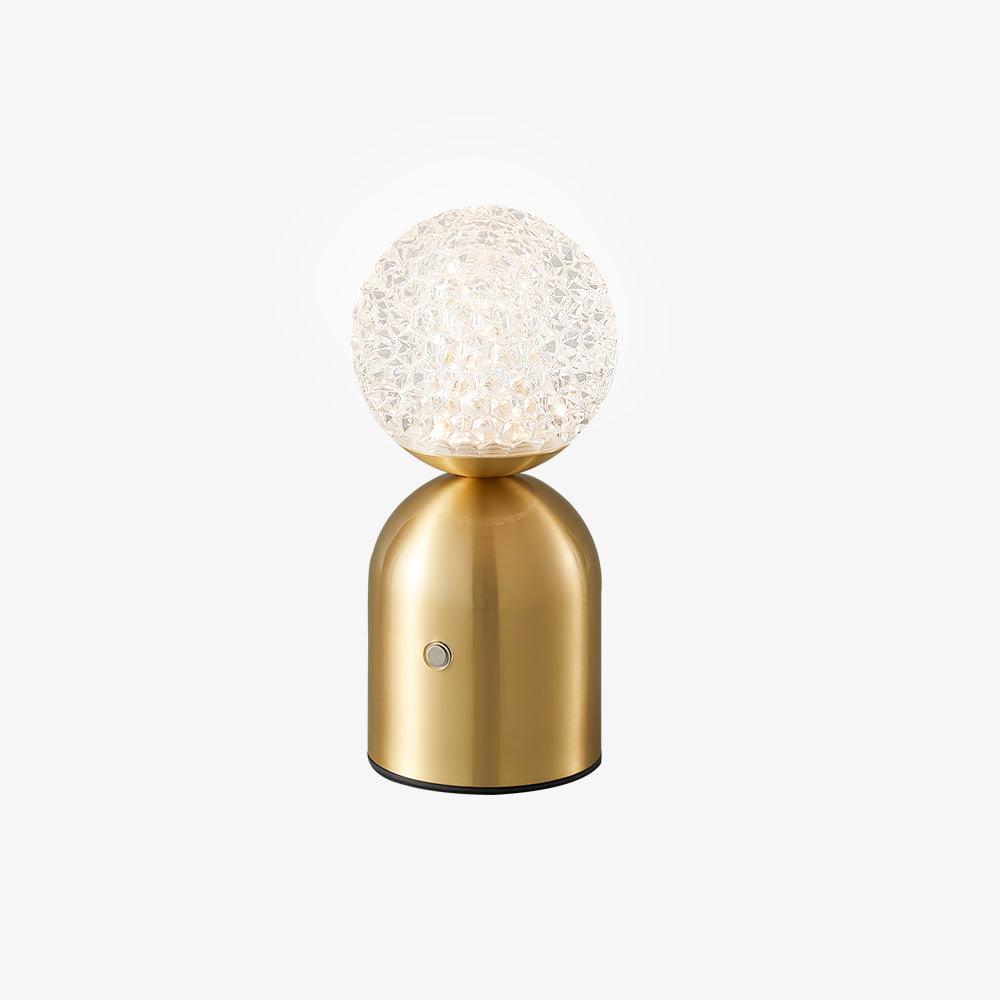 Atlas Portable Brass LED Table Lamp with Diamond-Cut Acrylic Shade