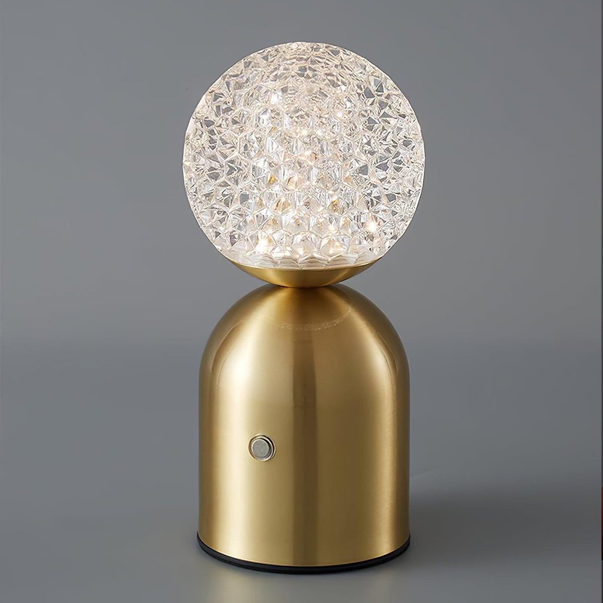 Atlas Portable Brass LED Table Lamp with Diamond-Cut Acrylic Shade