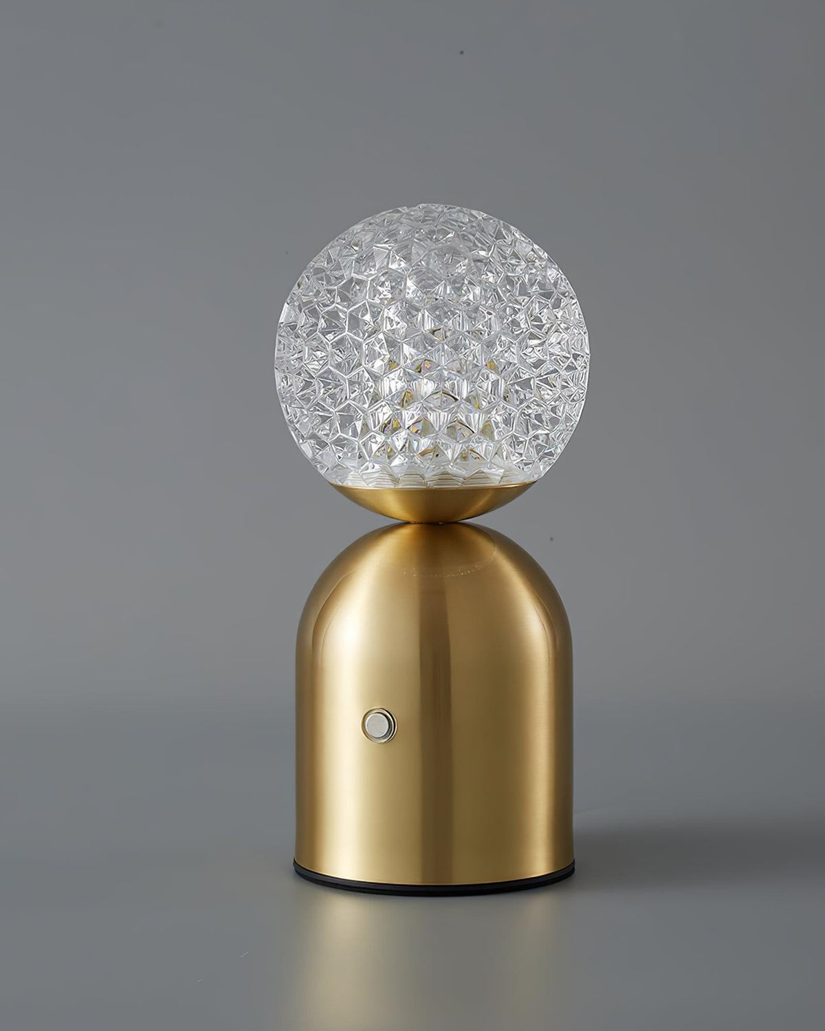 Atlas Portable Brass LED Table Lamp with Diamond-Cut Acrylic Shade