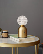 Atlas Portable Brass LED Table Lamp with Diamond-Cut Acrylic Shade