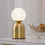 Atlas Portable Brass LED Table Lamp with Diamond-Cut Acrylic Shade