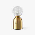 Atlas Portable Brass LED Table Lamp with Diamond-Cut Acrylic Shade