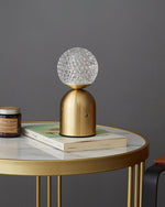 Atlas Portable Brass LED Table Lamp with Diamond-Cut Acrylic Shade