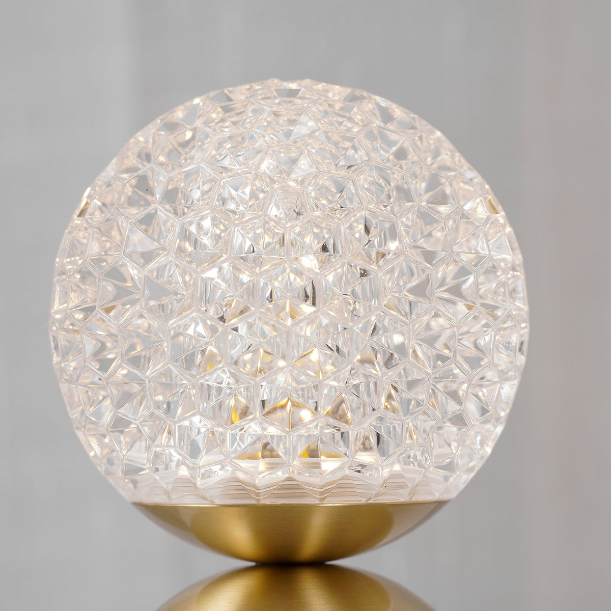 Atlas Portable Brass LED Table Lamp with Diamond-Cut Acrylic Shade