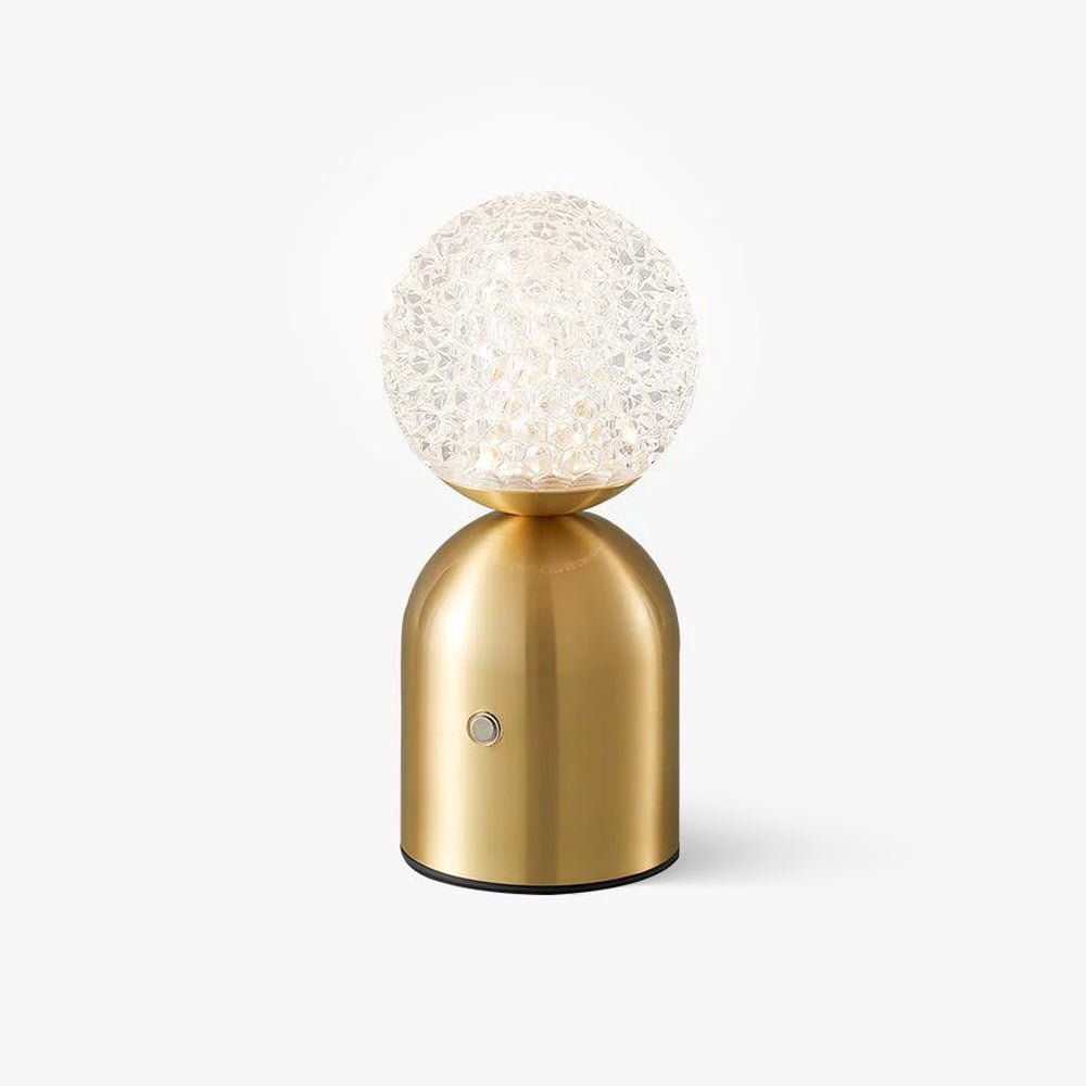 Atlas Portable Brass LED Table Lamp with Diamond-Cut Acrylic Shade