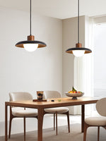 Atria Stone Dome Pendant Light in Black Travertine and Walnut
