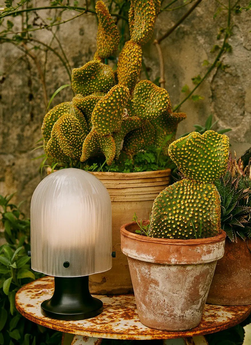 Aura Fluted Glass Table Lamp with Metal Base for Modern Interiors