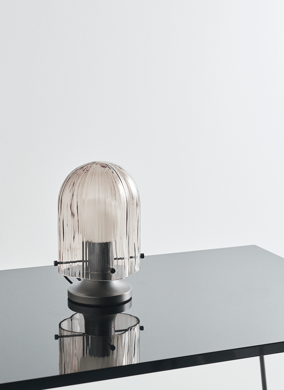 Aura Fluted Glass Table Lamp with Metal Base for Modern Interiors