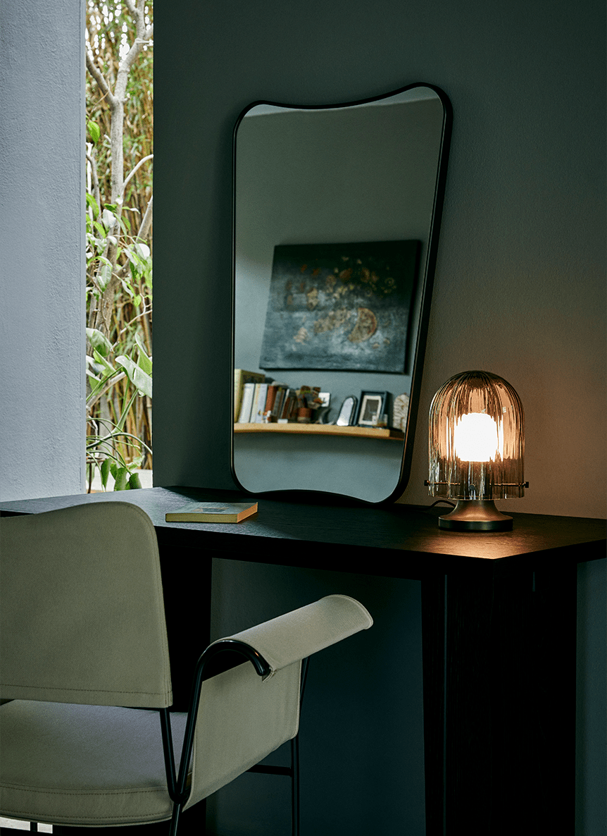 Aura Fluted Glass Table Lamp with Metal Base for Modern Interiors