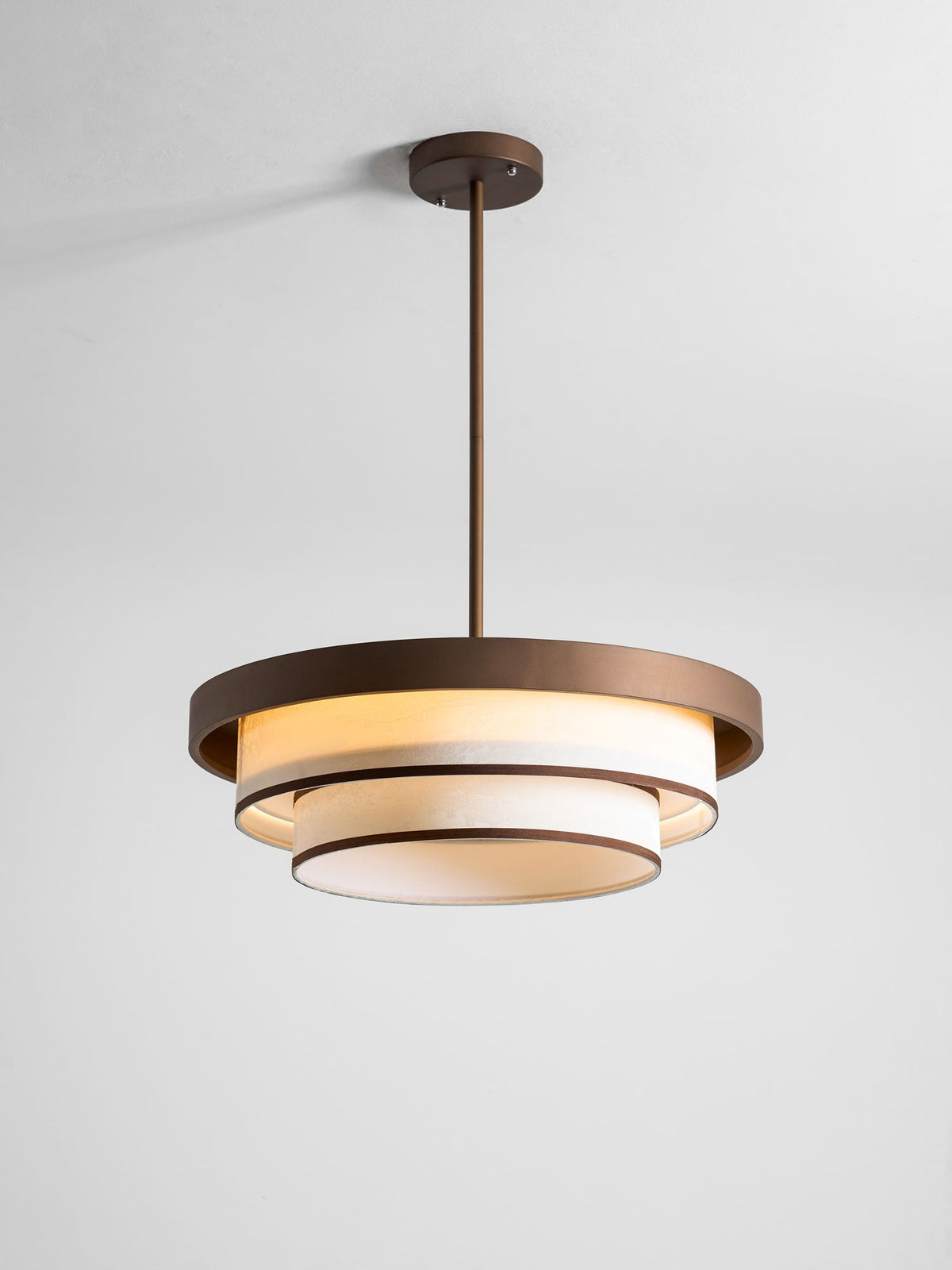 Auralyn Pendant Light – Sculptural Fabric Shade with Bronze Accents