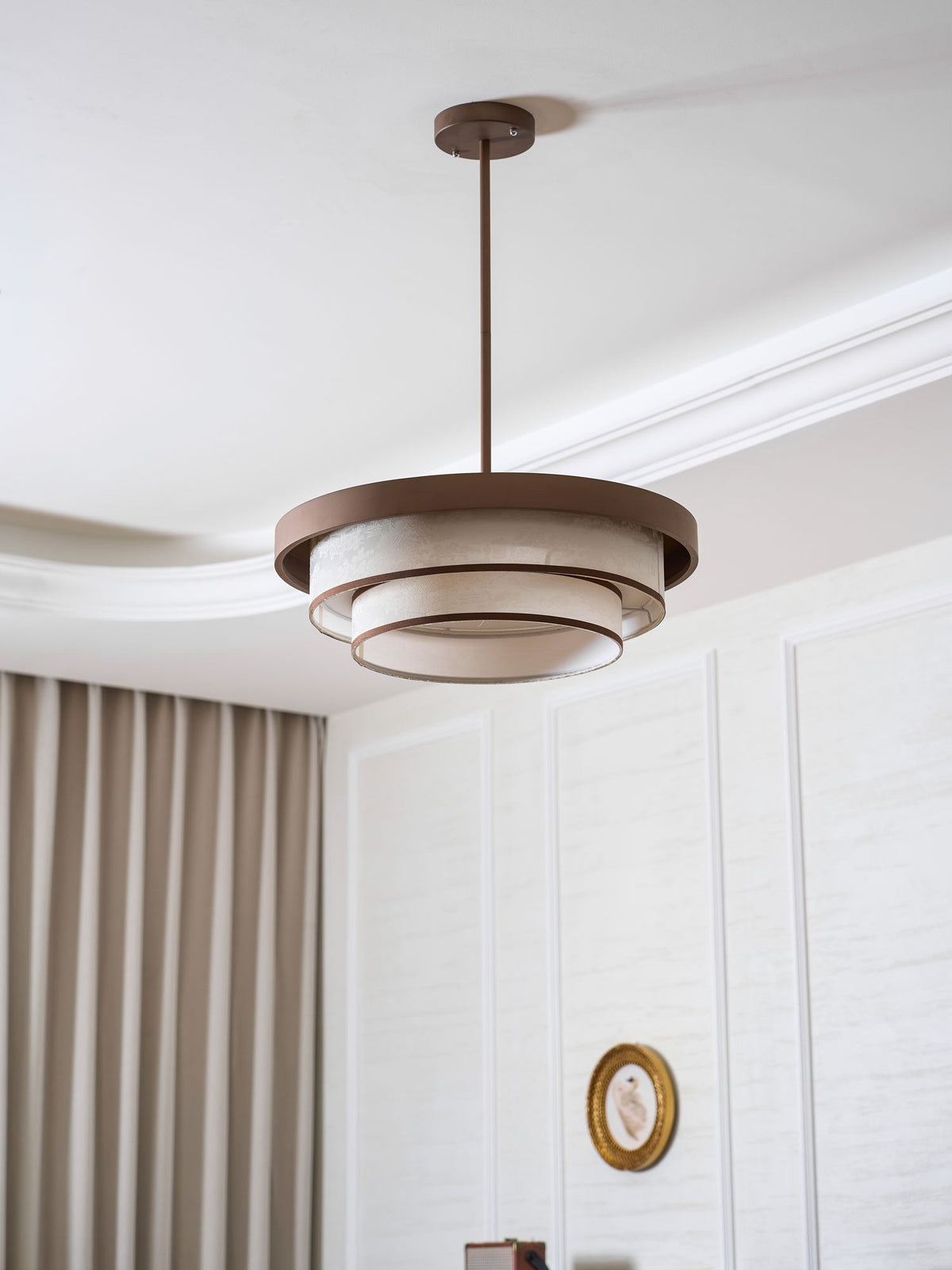 Auralyn Pendant Light – Sculptural Fabric Shade with Bronze Accents