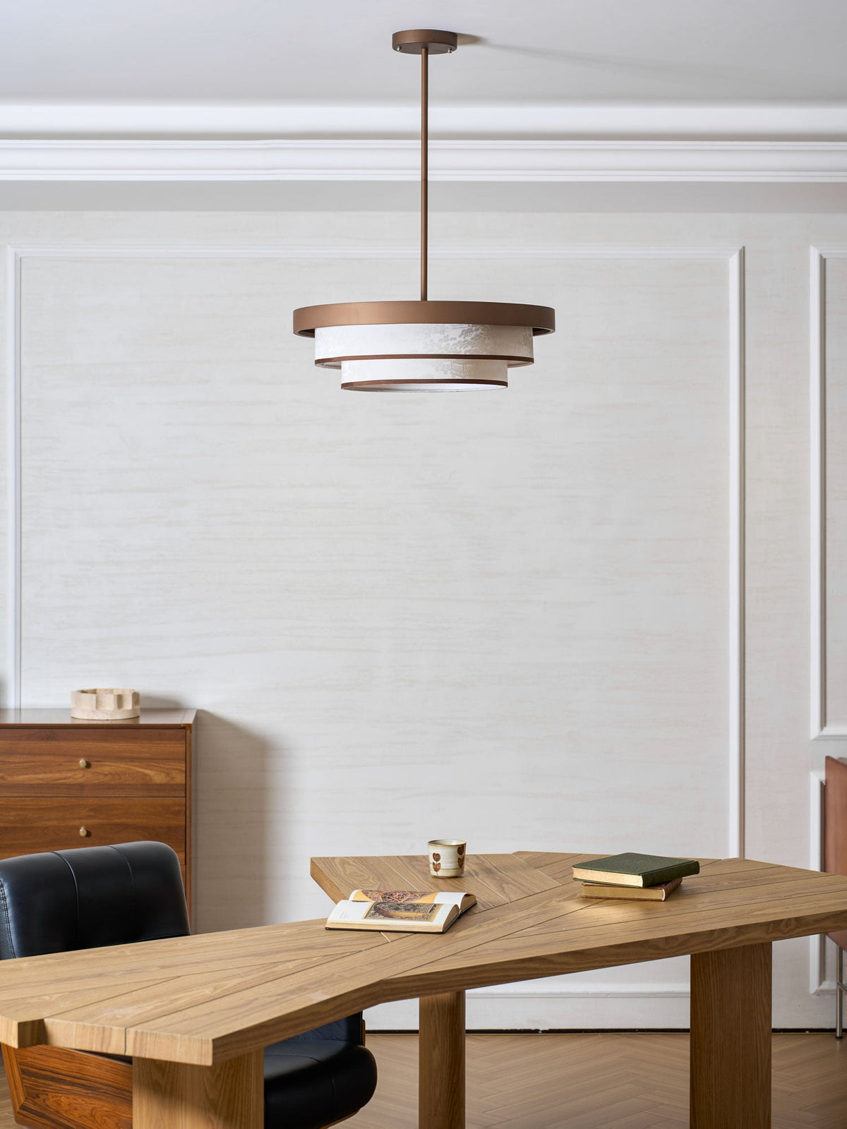 Auralyn Pendant Light – Sculptural Fabric Shade with Bronze Accents