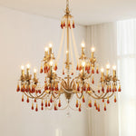 Aureate Amber Crystal Chandelier – Gold Brass Pendant Light for Dining Room
