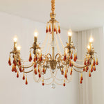 Aureate Amber Crystal Chandelier – Gold Brass Pendant Light for Dining Room