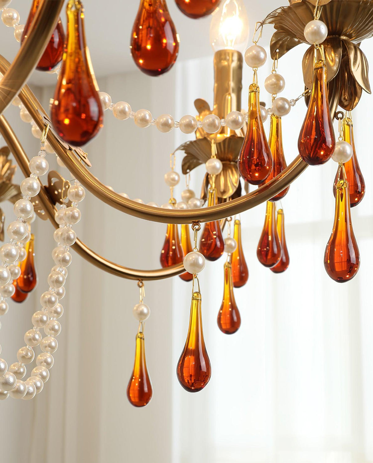 Aureate Amber Crystal Chandelier – Gold Brass Pendant Light for Dining Room
