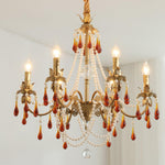 Aureate Amber Crystal Chandelier – Gold Brass Pendant Light for Dining Room