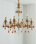 Aureate Amber Crystal Chandelier – Gold Brass Pendant Light for Dining Room