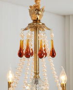 Aureate Amber Crystal Chandelier – Gold Brass Pendant Light for Dining Room