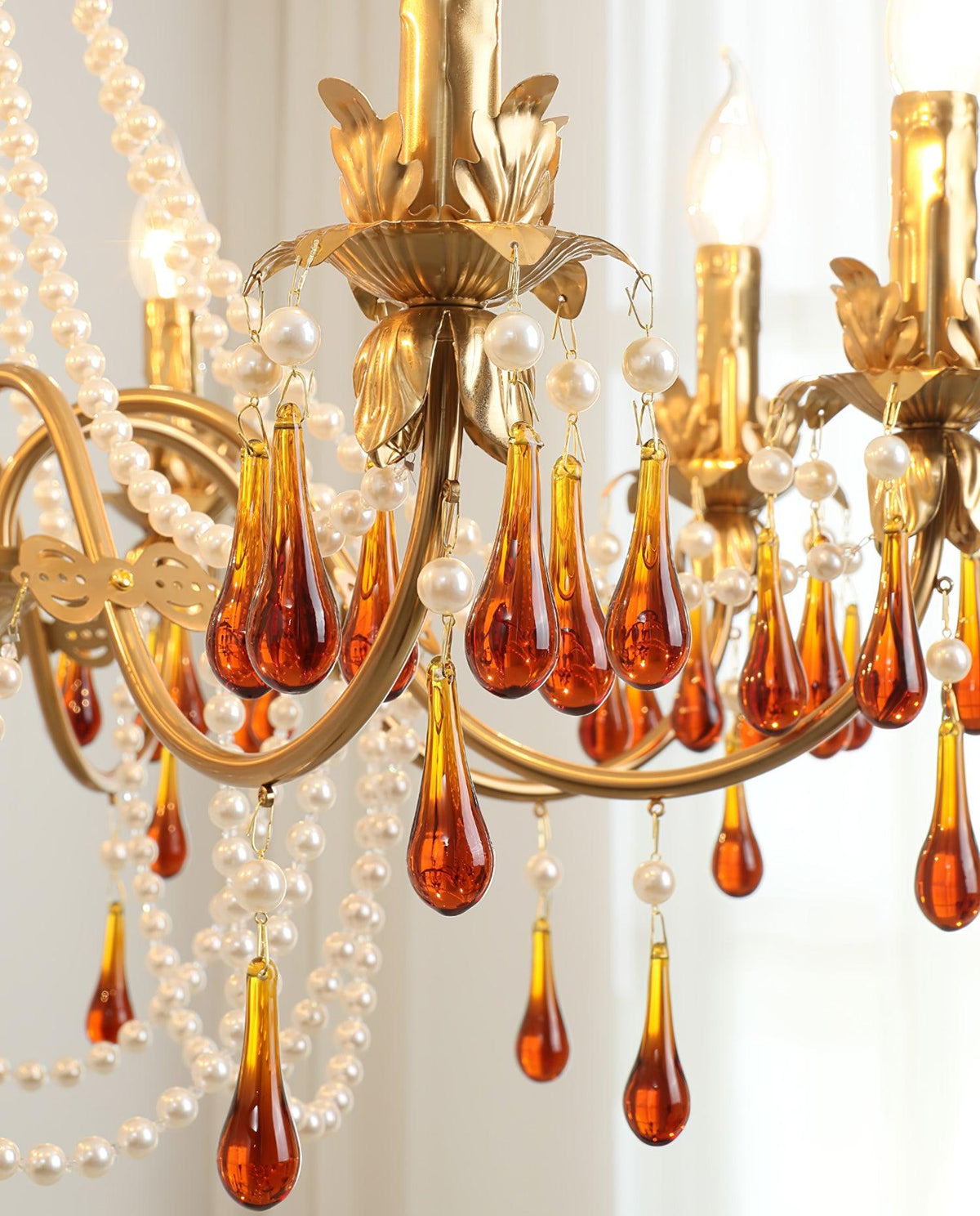 Aureate Amber Crystal Chandelier – Gold Brass Pendant Light for Dining Room