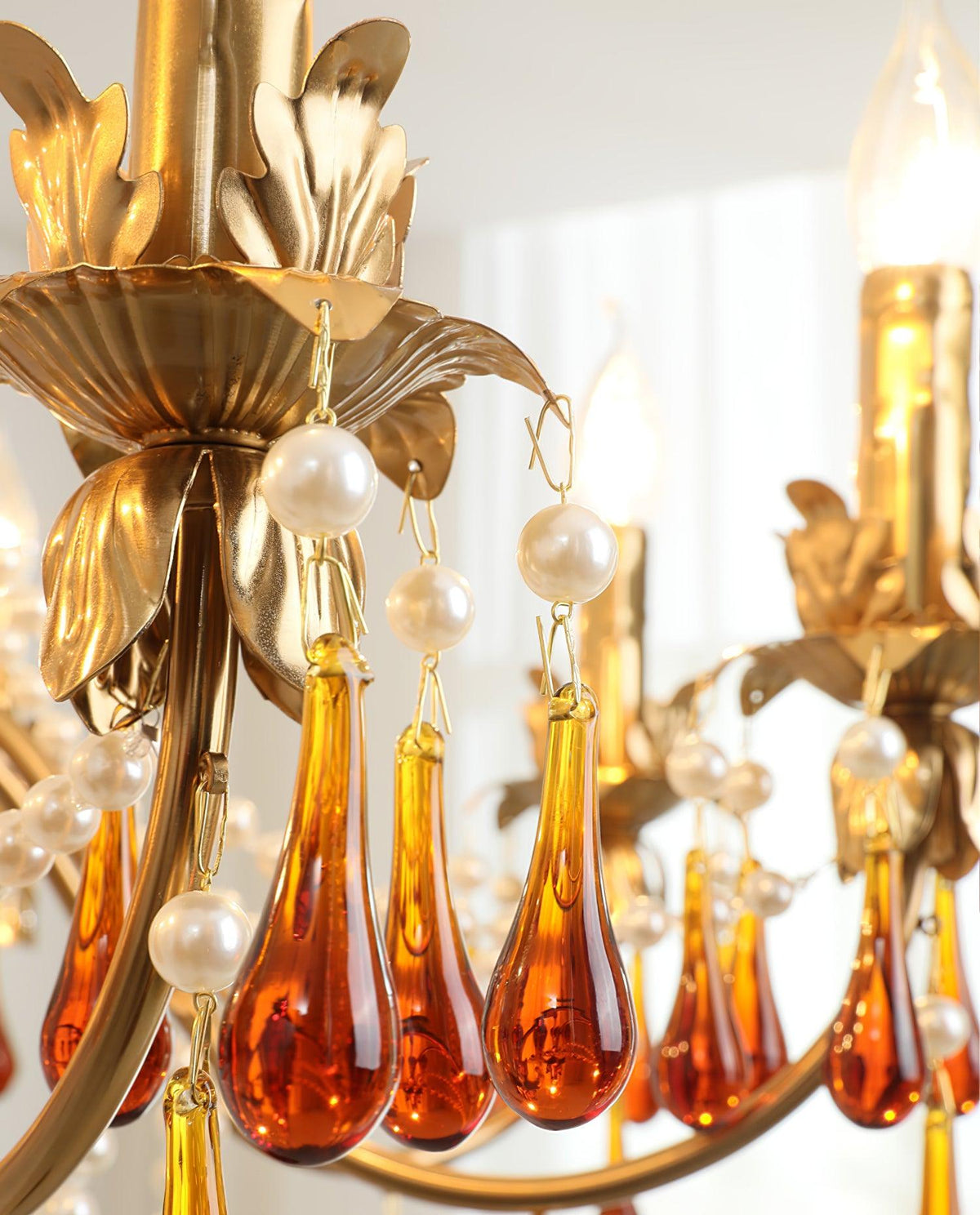 Aureate Amber Crystal Chandelier – Gold Brass Pendant Light for Dining Room