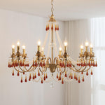 Aureate Amber Crystal Chandelier – Gold Brass Pendant Light for Dining Room