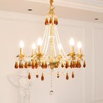 Aureate Amber Crystal Chandelier – Gold Brass Pendant Light for Dining Room