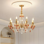 Aureate Amber Crystal Chandelier – Gold Brass Pendant Light for Dining Room