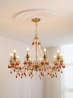 Aureate Amber Crystal Chandelier – Gold Brass Pendant Light for Dining Room