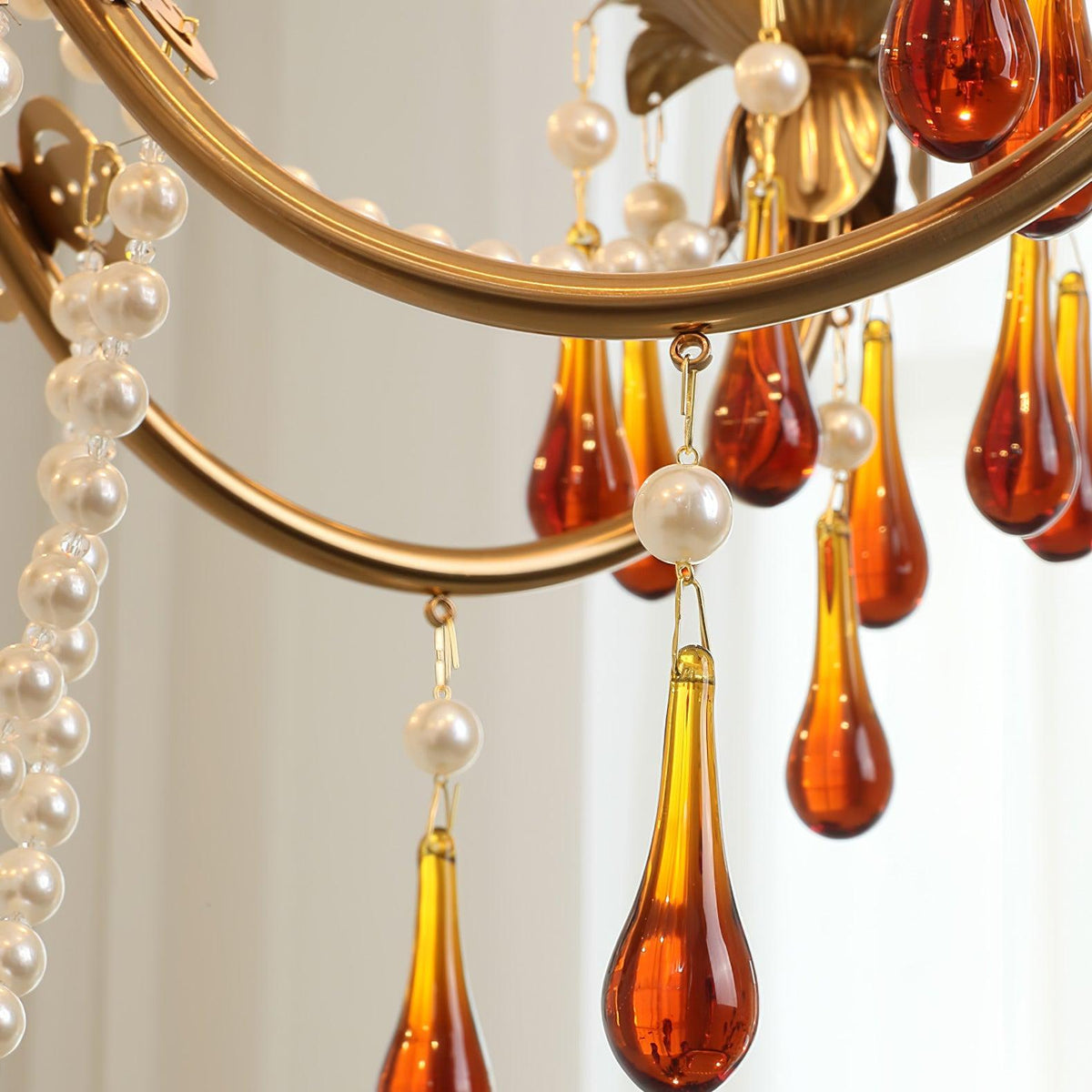 Aureate Amber Crystal Chandelier – Gold Brass Pendant Light for Dining Room