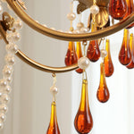 Aureate Amber Crystal Chandelier – Gold Brass Pendant Light for Dining Room