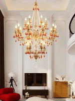 Aureate Amber Crystal Chandelier – Gold Brass Pendant Light for Dining Room