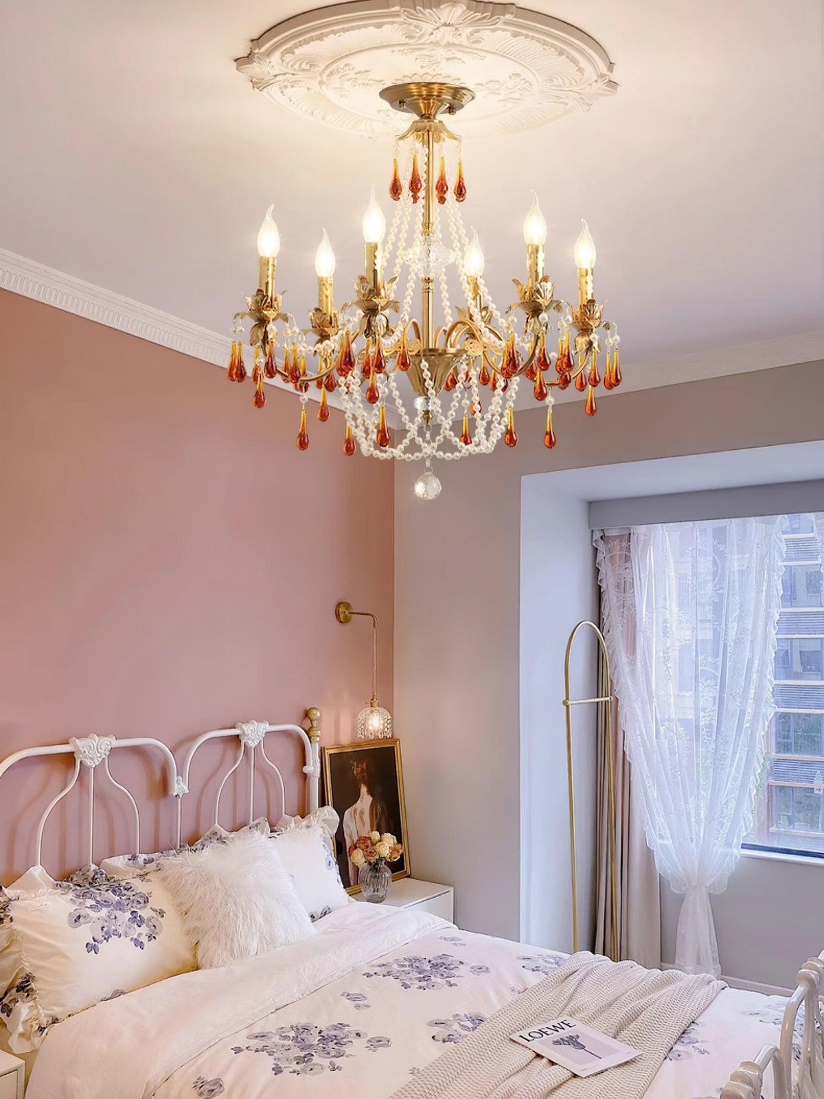 Aureate Amber Crystal Chandelier – Gold Brass Pendant Light for Dining Room