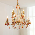 Aureate Amber Crystal Chandelier – Gold Brass Pendant Light for Dining Room