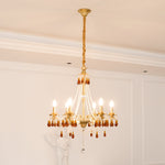 Aureate Amber Crystal Chandelier – Gold Brass Pendant Light for Dining Room