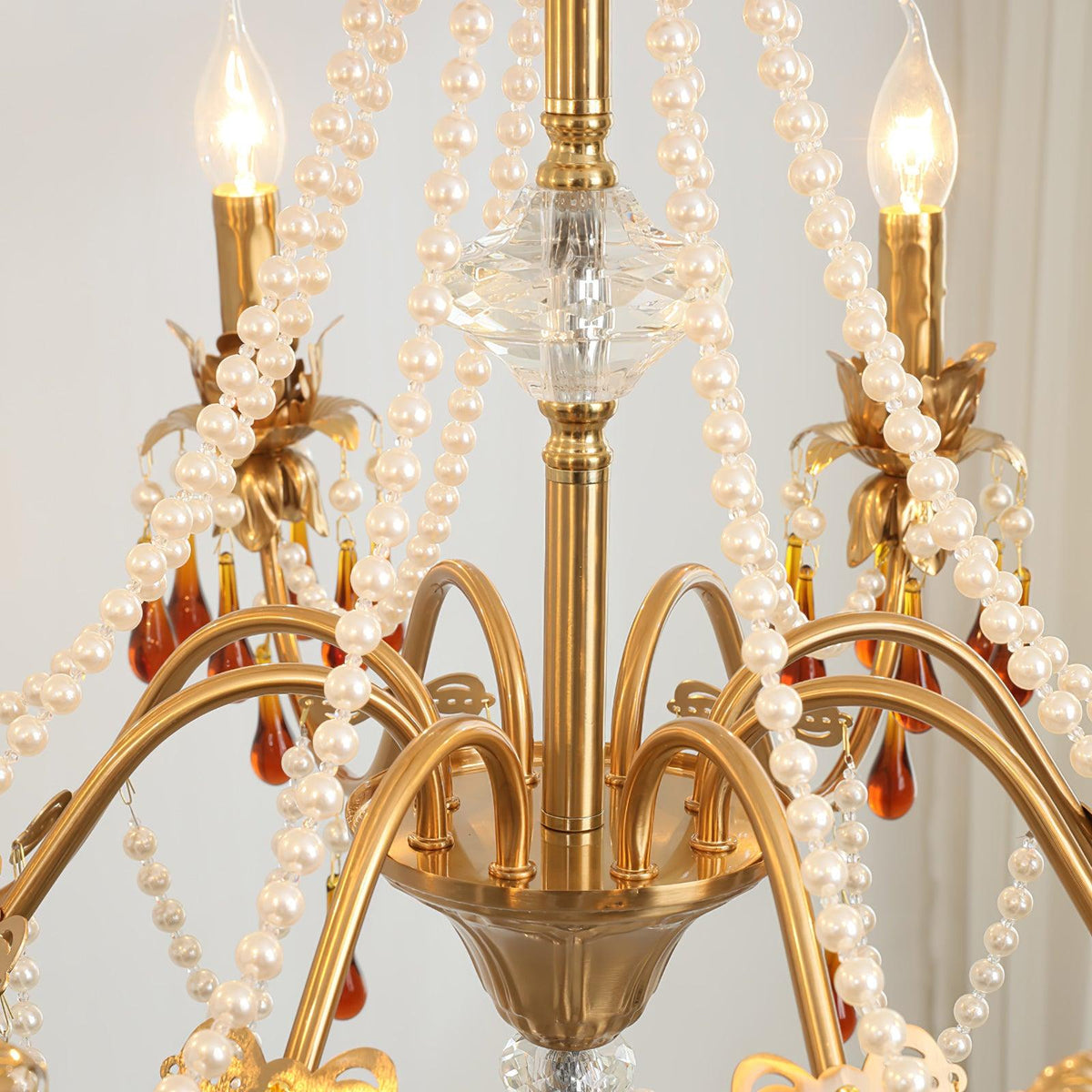 Aureate Amber Crystal Chandelier – Gold Brass Pendant Light for Dining Room