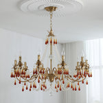 Aureate Amber Crystal Chandelier – Gold Brass Pendant Light for Dining Room