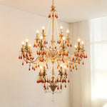 Aureate Amber Crystal Chandelier – Gold Brass Pendant Light for Dining Room