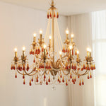 Aureate Amber Crystal Chandelier – Gold Brass Pendant Light for Dining Room