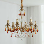 Aureate Amber Crystal Chandelier – Gold Brass Pendant Light for Dining Room
