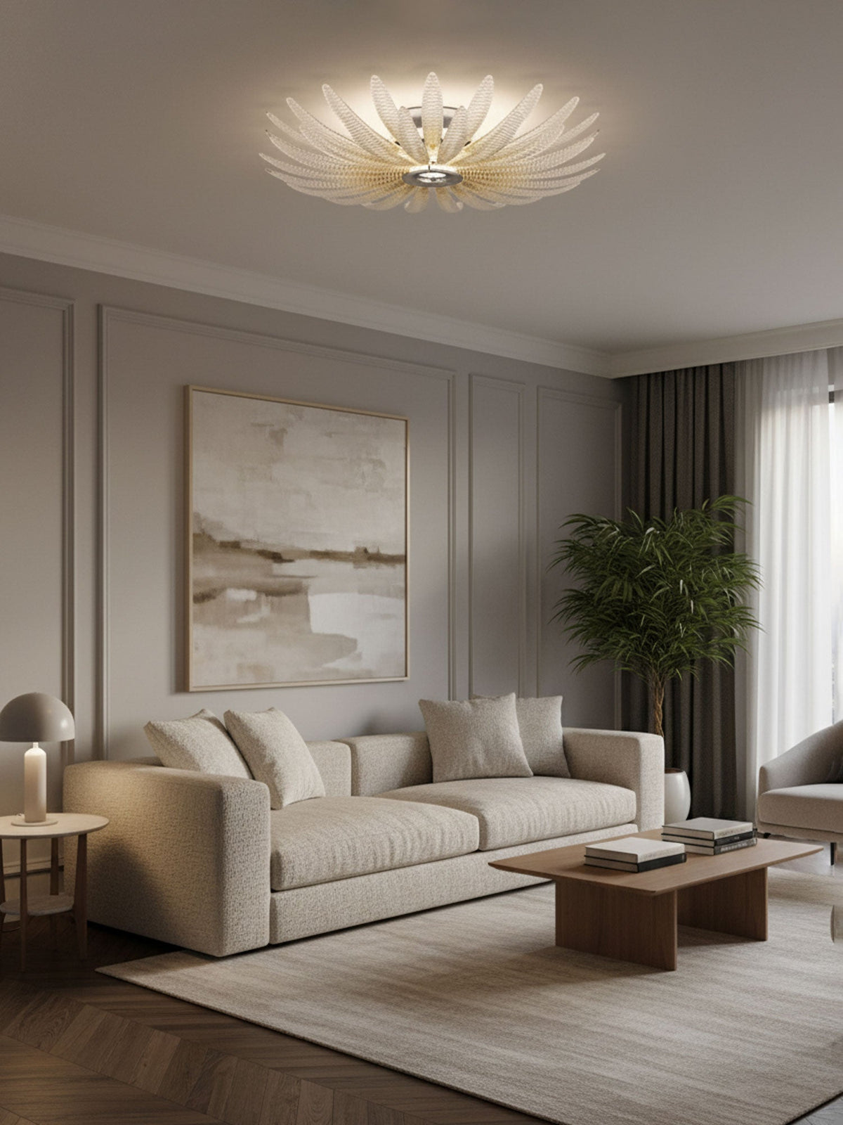 Aurelia Glass Petal Flush Mount Ceiling Light in Chrome