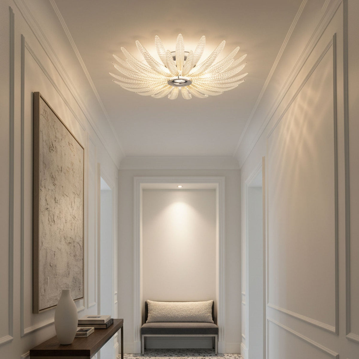 Aurelia Glass Petal Flush Mount Ceiling Light in Chrome