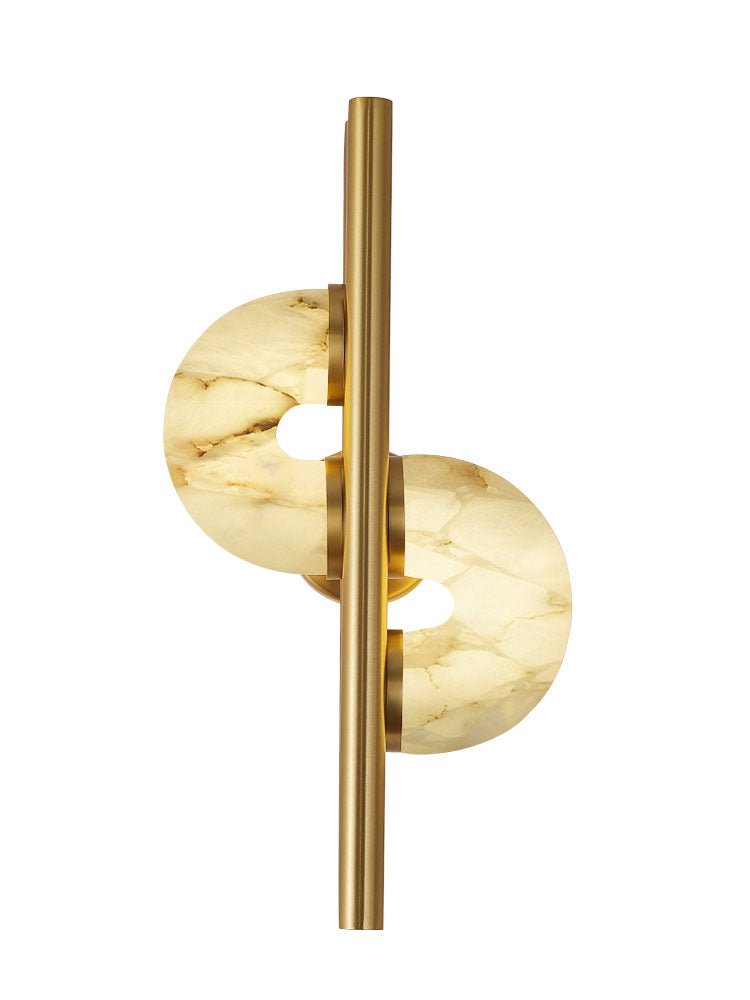 Aurelia Alabaster Wall Sconce in Brushed Gold, Dual Disc LED Light