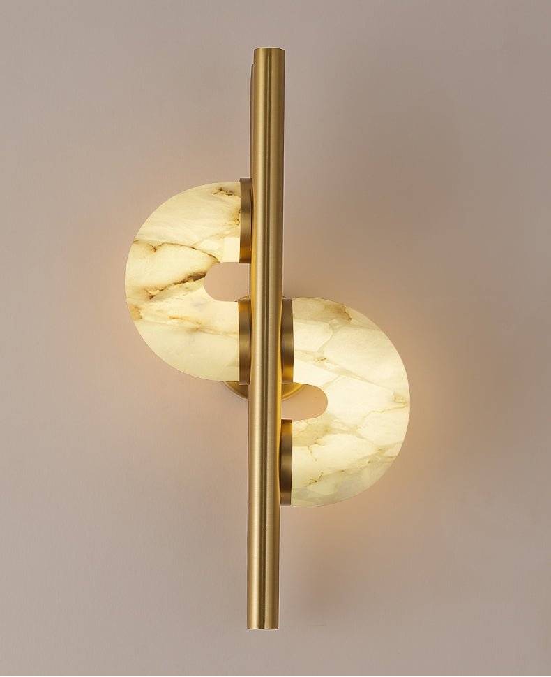 Aurelia Alabaster Wall Sconce in Brushed Gold, Dual Disc LED Light