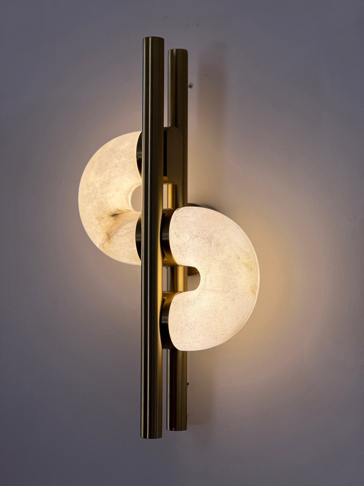 Aurelia Alabaster Wall Sconce in Brushed Gold, Dual Disc LED Light
